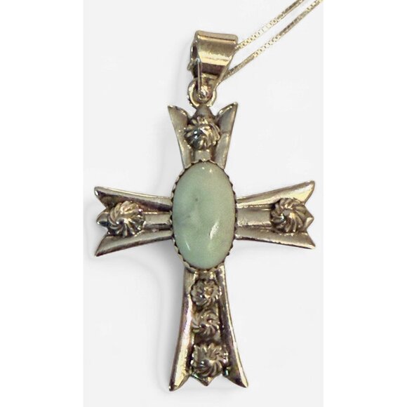 Palomino Turquoise & Sterling Silver Cross Pendant Necklace On 18"  925 Chain - Picture 2 of 5